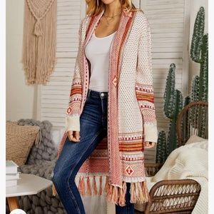 No Brand Boho Long Open Front Cardigan With Tassel Fringe